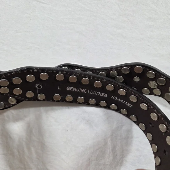 NOCONA Belt Leather Brown White Western Belt Silver Details Cowhide Large Unisex - Picture 6 of 8